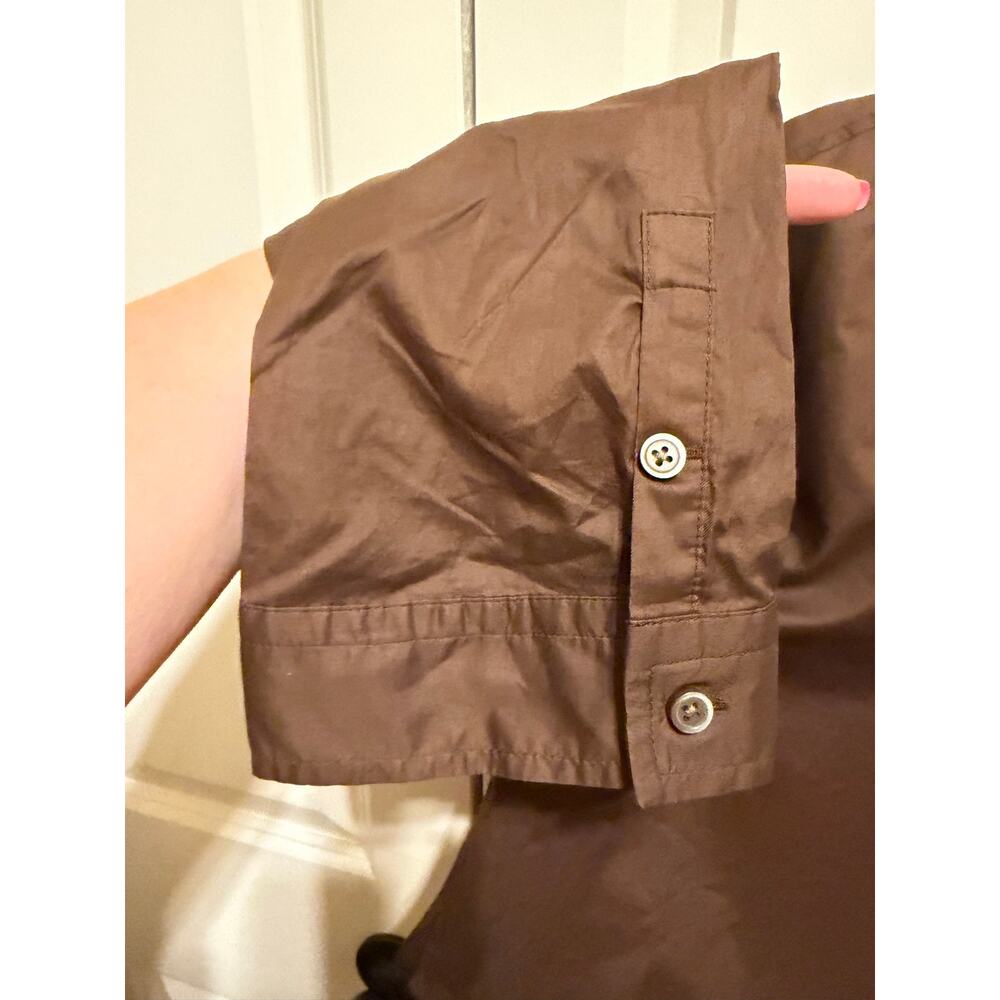 Everlane Brown Long Sleeve Button Down Cropped Cotton PJ Top Blouse Sz XS - Picture 7 of 12